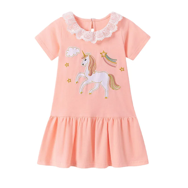 Mädchen Einhorn Stickerei Kurzarm Kleider Sommer Prinzessin Kleider Baby Mädchen Kleider Geburtstag Party Kinder 2-7T Kleider