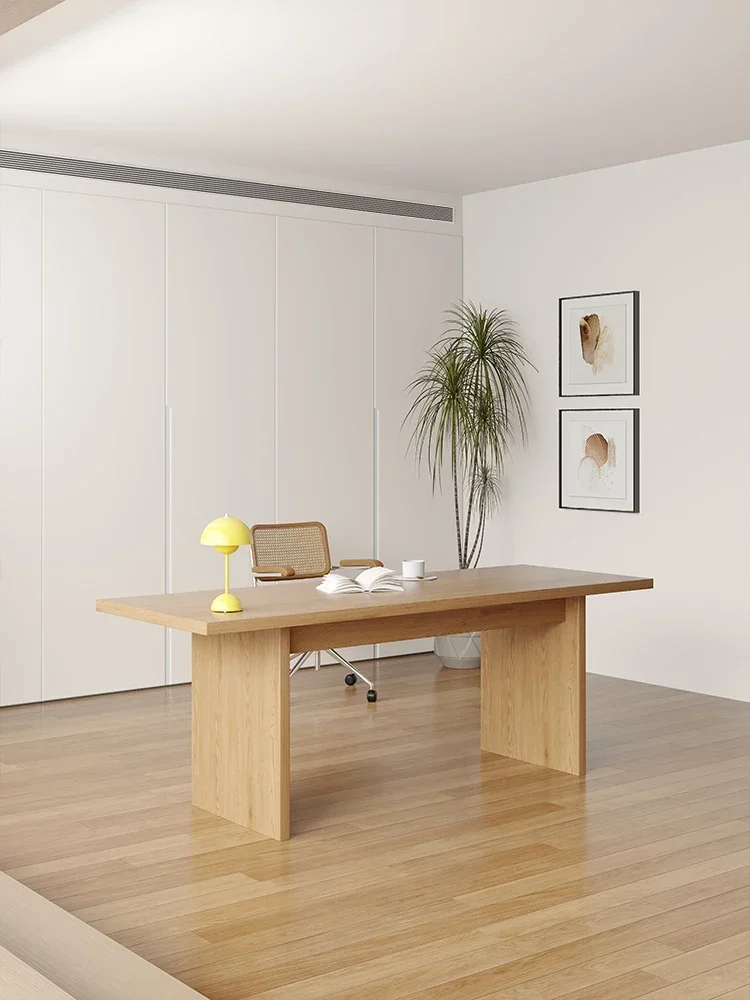 Japanese Style Log Cream Style Study Solid Wood Desk Living Room Large Long Dining Desk Integrated