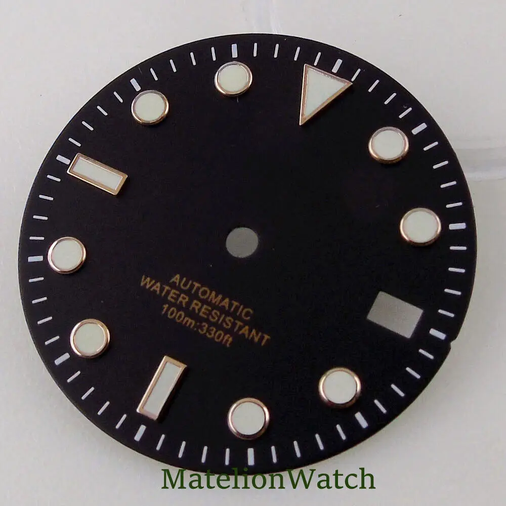 Fits NH35A Movement 29mm Black/Blue/Green Sterile Watch Dial Date Luminous