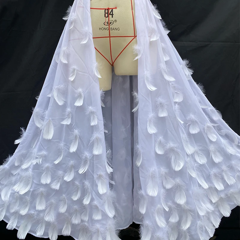 2022 New Pole Dance Clothing For Women White Feather Big Skirts Nightclub Bar Dj Ds Gogo Dancers Outfits Stage CostumesDQS9603