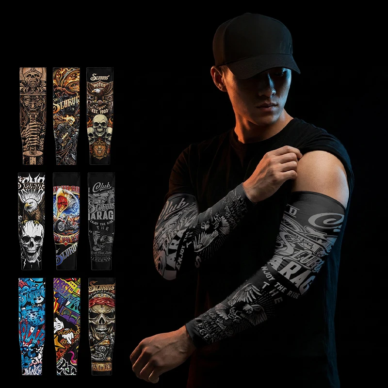 High Elastic Motorcycle Sun Protection Arm Sleeves Seamless Tattoo Cooling Sleeves Breathable Outdoor Cycling Sports Arm Guards