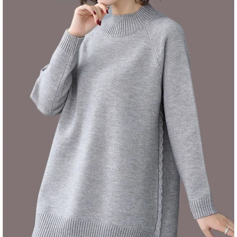 

Winter Thick Woman Sweater Female Pullover Long Sleeve Round Collar Jumper Loose Spliced Tops Office Lady Knitted Clothes T353