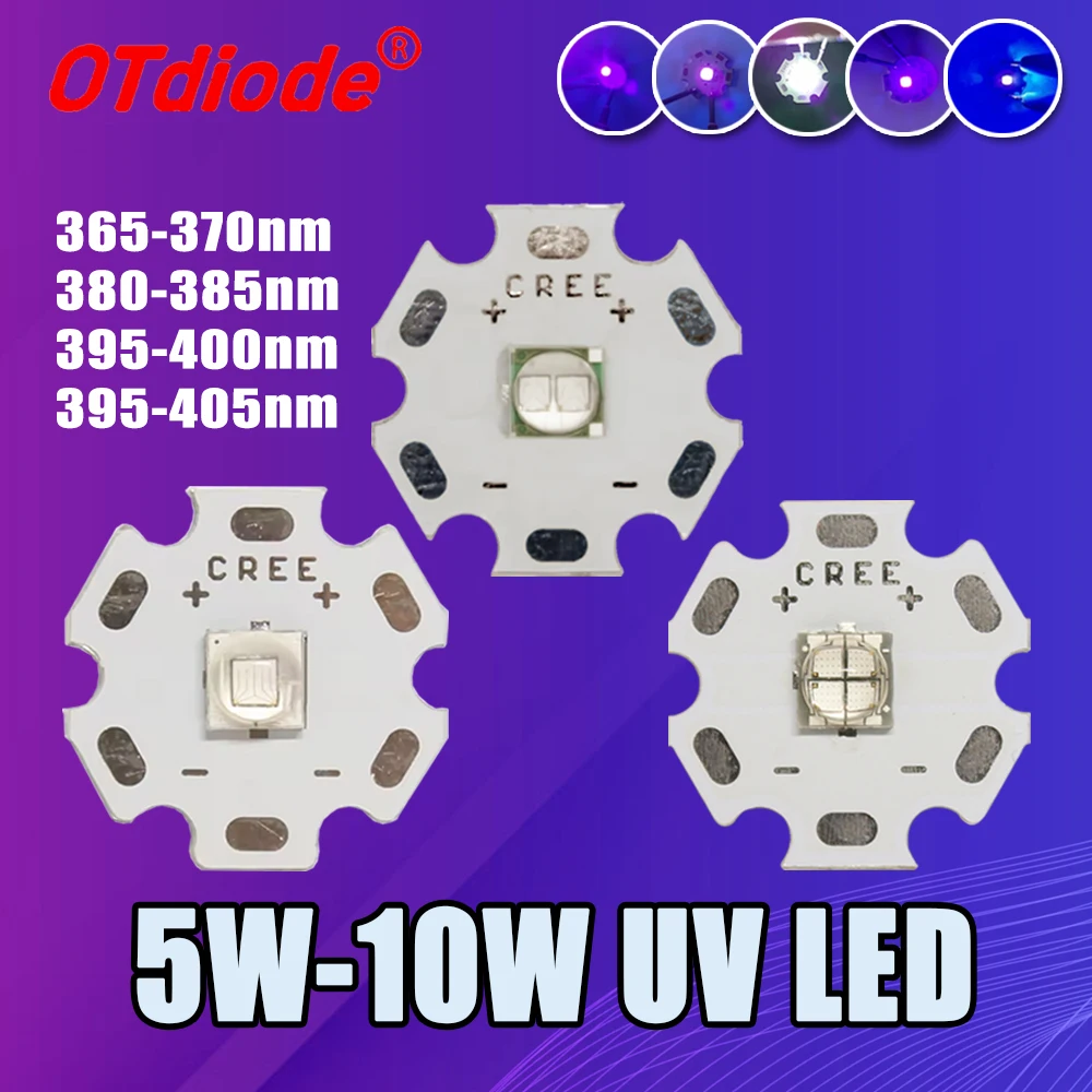 10pcs 10W Purple 5050 UV LED XML 4Core Ceramic SMD365nm Chip Light 370NM 395nm 405nm Lamp For Curing Medical Nail Dryer Currency