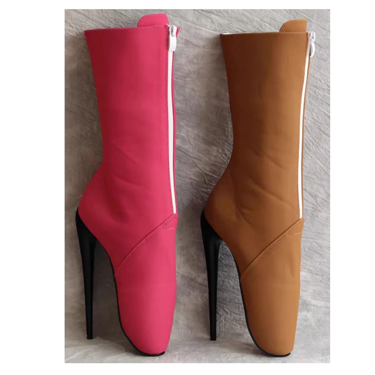 Rose Red Fleece Knee High Dance Boots Zipper Thin High Heel Fashionable Cool Sexy Western Winter Woman Shoes Zapatillas Mujer