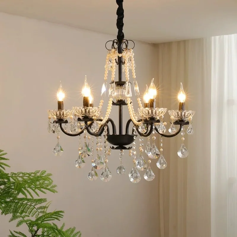 American Black E14 Chandelier Foyer European Lustre Crystal Pendant Lights Art Decor Ceiling Chandelier Lamparas Led Luminarias