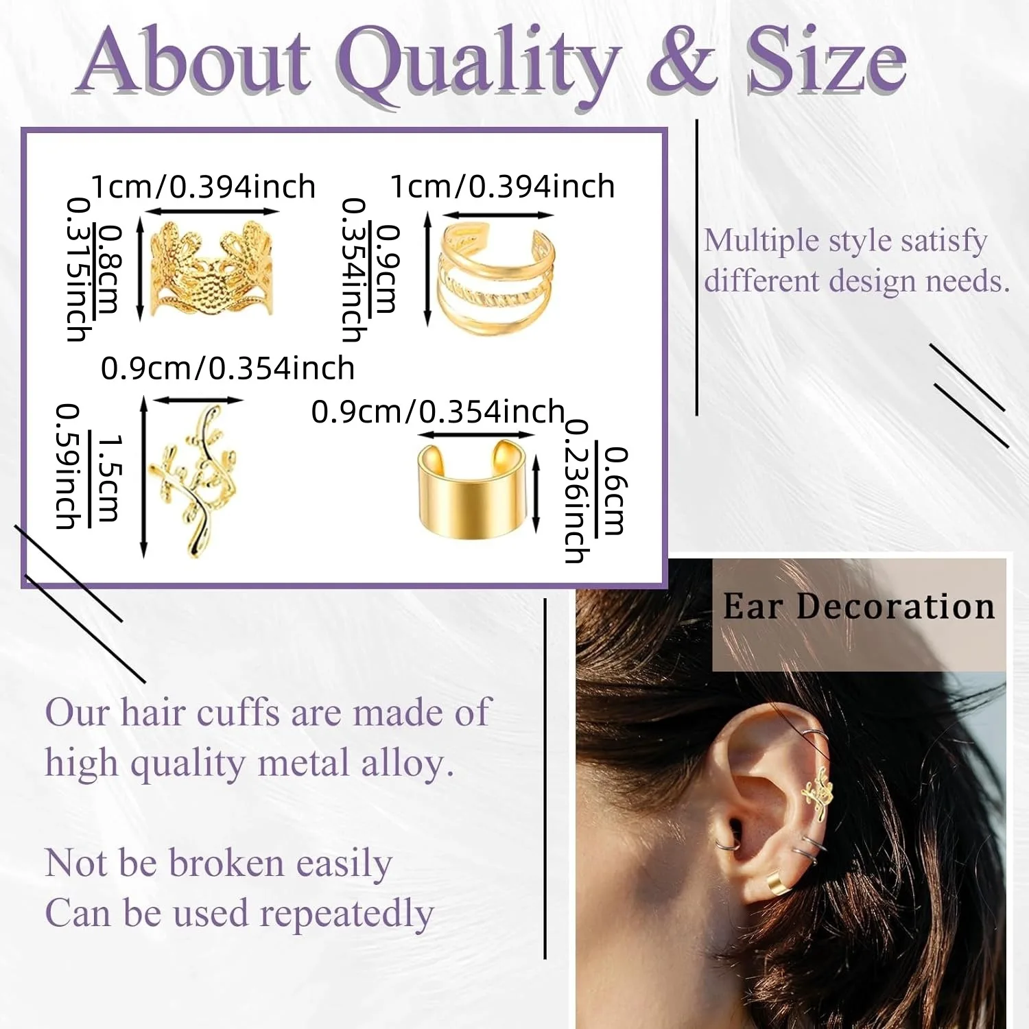 40개 골드 & 실버 속이 빈 올리브 가지 디자인 드레드락 헤어 커프 세트 - 헤어 액세서리