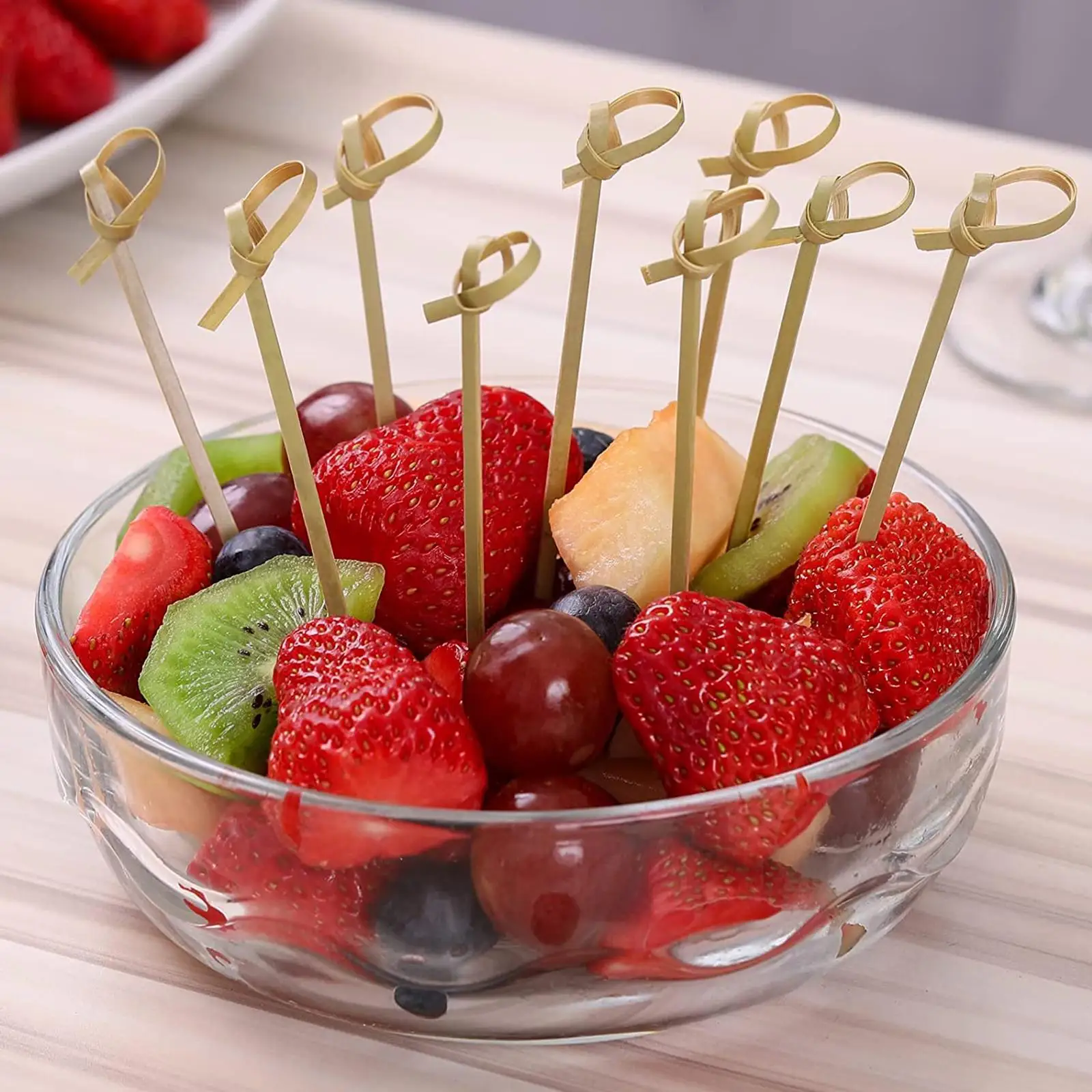 100pcs Disposable Bamboo Tie Picks Knot Skewers 12cm for Food Fruit Barbeque  Mini Food Picks Fork Bamboo Sticks Party Supplies