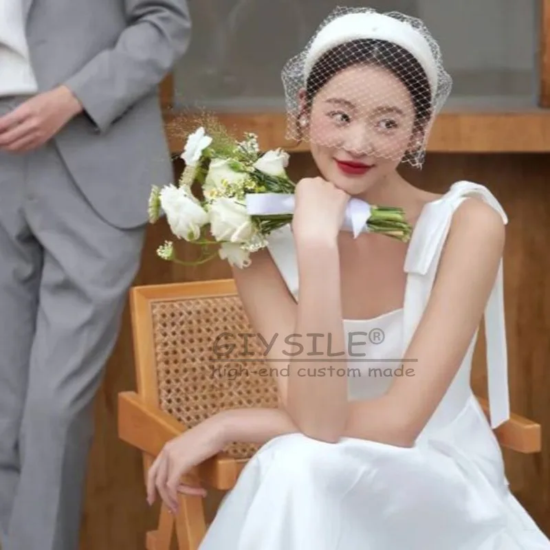 ชุดแต่งงานแบบเรียบง่ายสไตล์สลิงแฟชั่นจาก GIYSILE รุ่นใหม่ปี 2026 ทรงเอไลน์ผ้าซาตินประดับโบว์ ชุดราตรีสำหรับผู้หญิง ดีไซน์หรูหรา