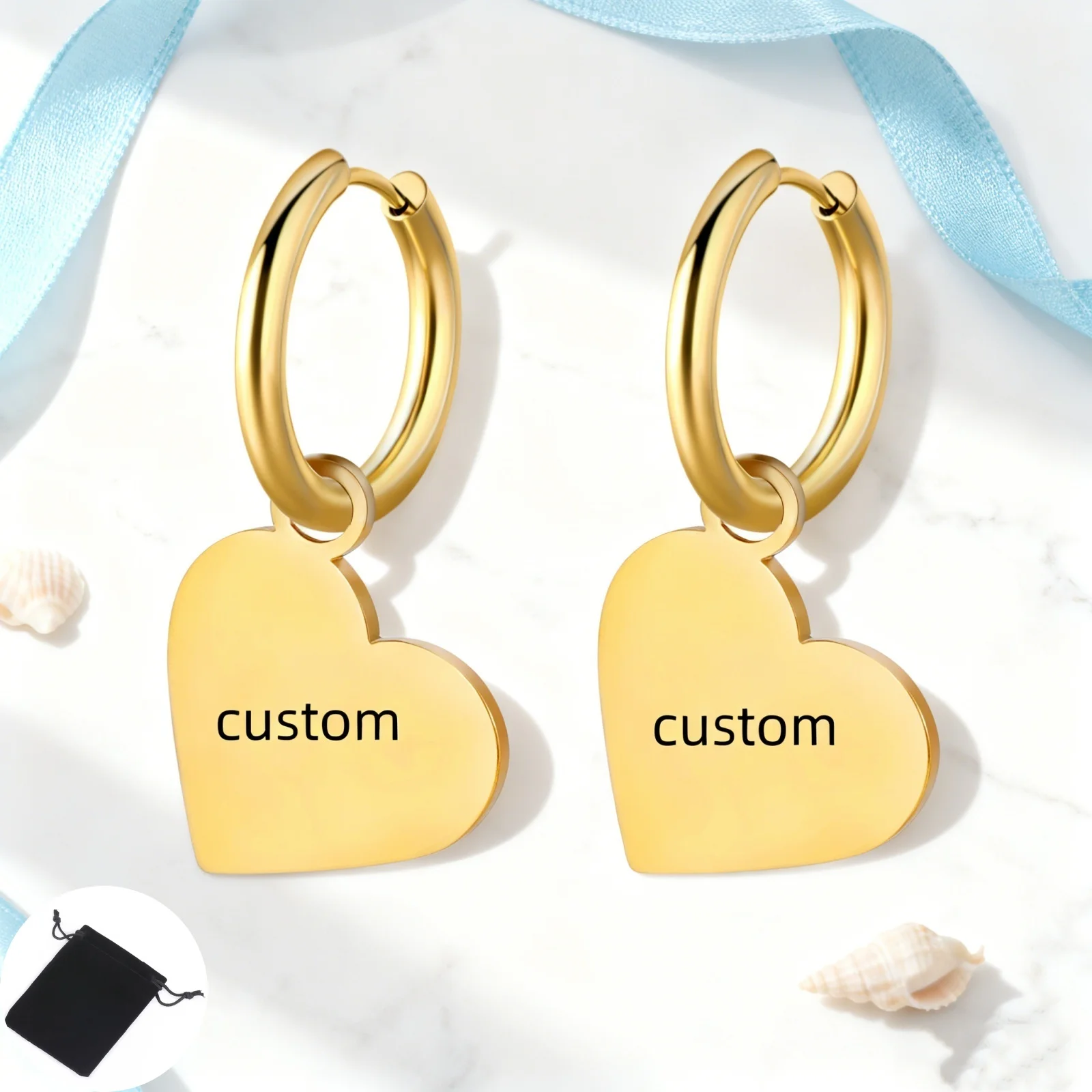 Personalisierte Herzförmige Ohrringe aus Edelstahl mit Namensgravur für Damen, Modischer Einfacher Schmuck