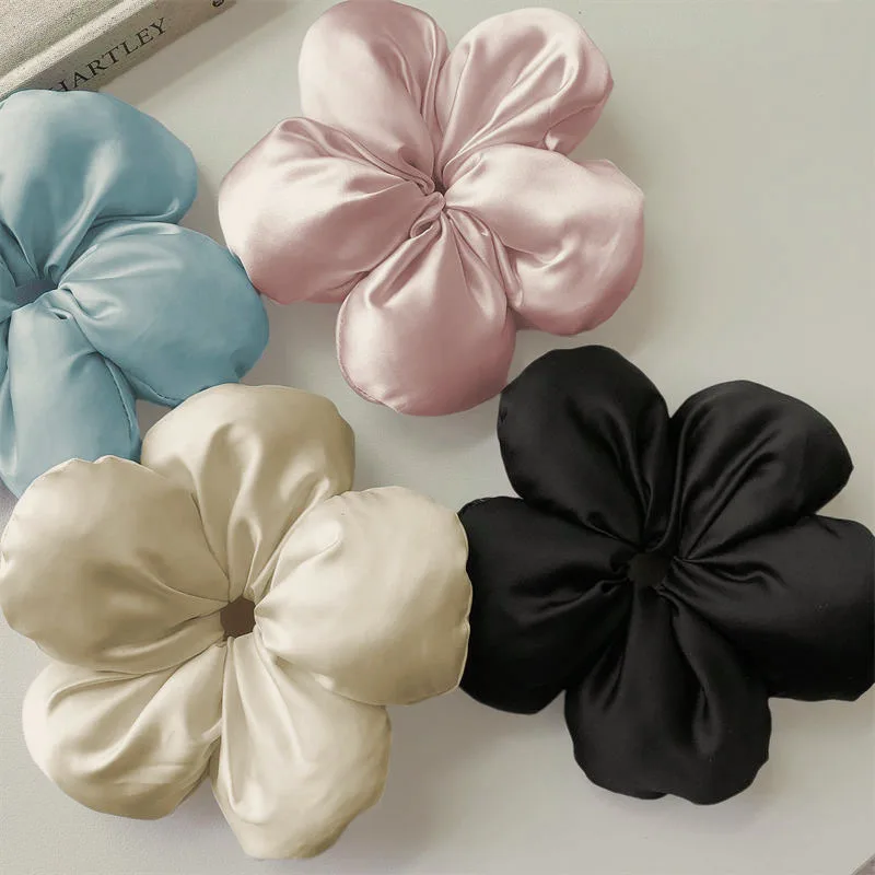 Extra Large 3D Petal Flower Scrunchie Elegant Minimalist Sweet Fabric Hair Tie Personalized Hair Ring Satin Hair Circle For Girl