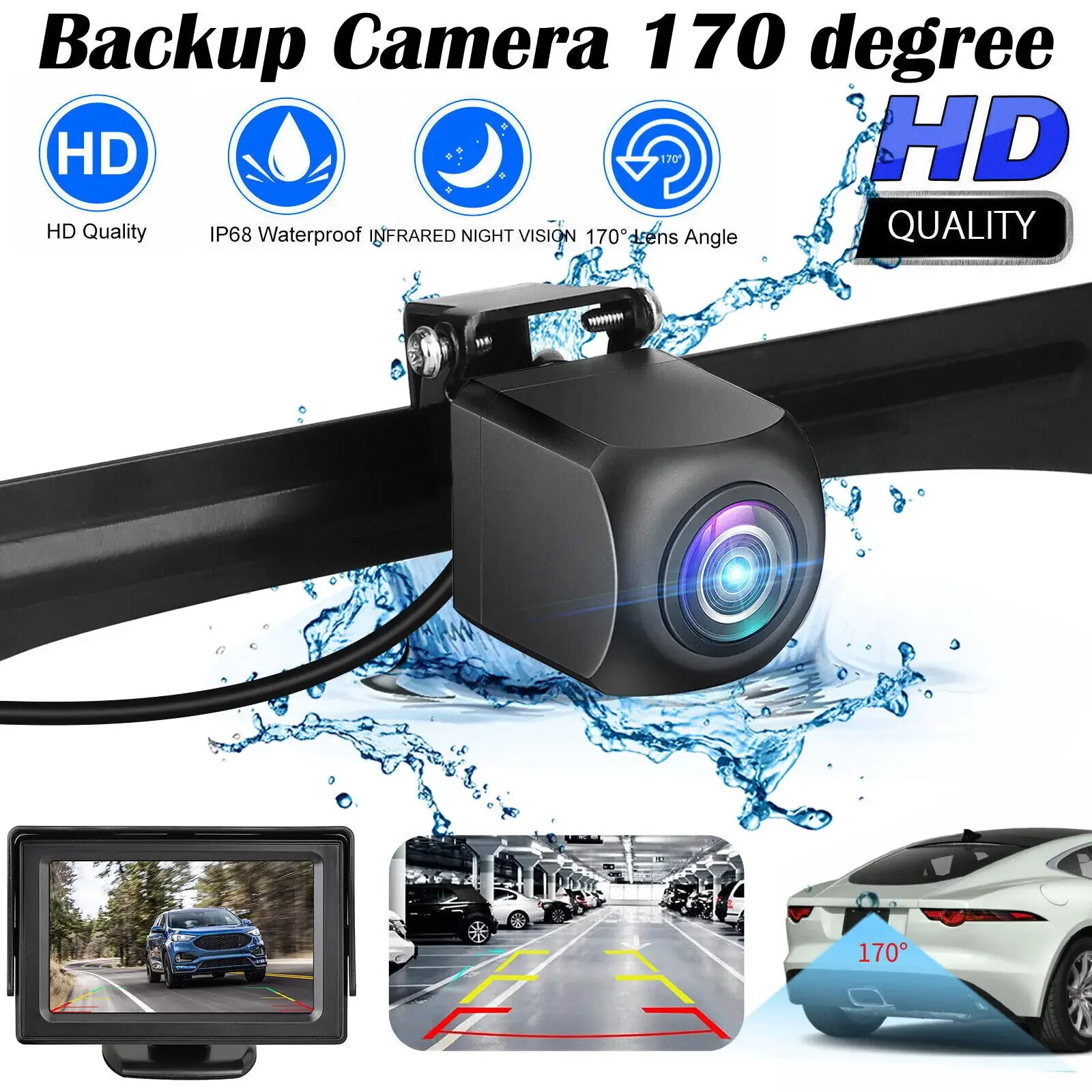 

170° Car Rear View Backup Parking Camera Reverse HD Night Vision AHD/CVBS IP68