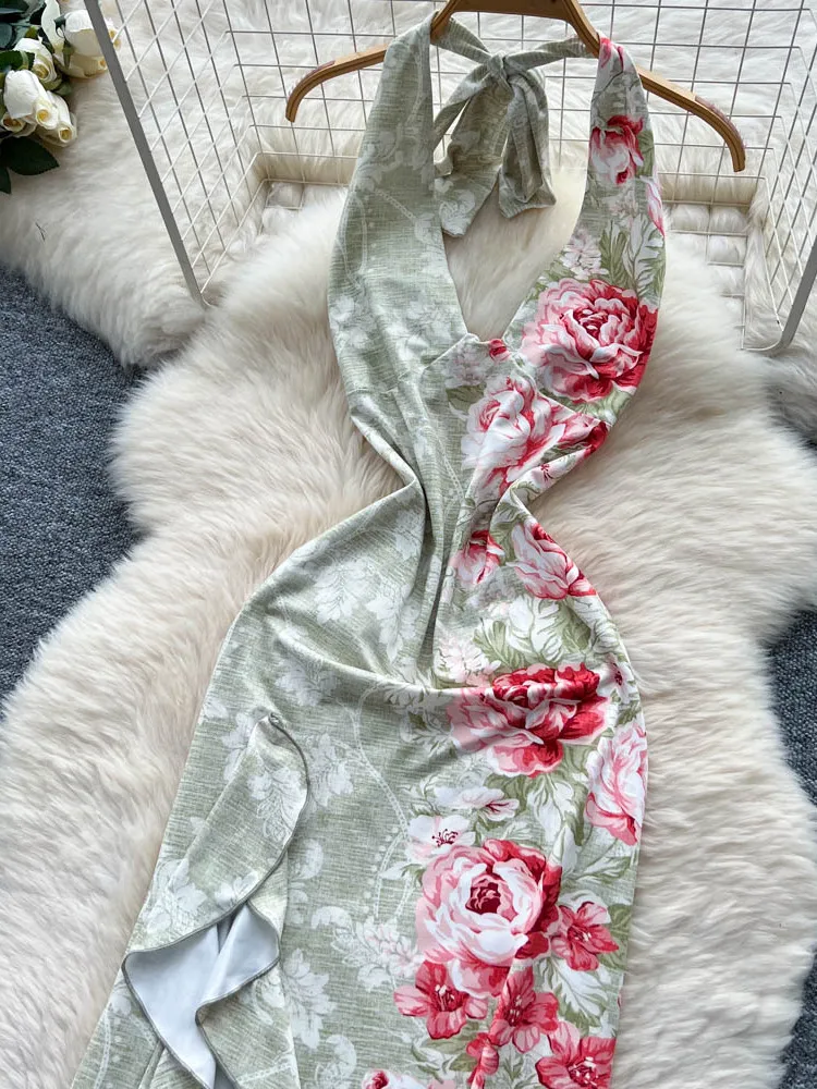 ชุดเดรสยาวทรงเอพิมพ์ลายสำหรับผู้หญิง สไตล์เกาหลี เอวสูง ทรงเข้ารูป ผ้าพลีท ช่วยพรางหุ่น เหมาะสำหรับฤดูร้อน