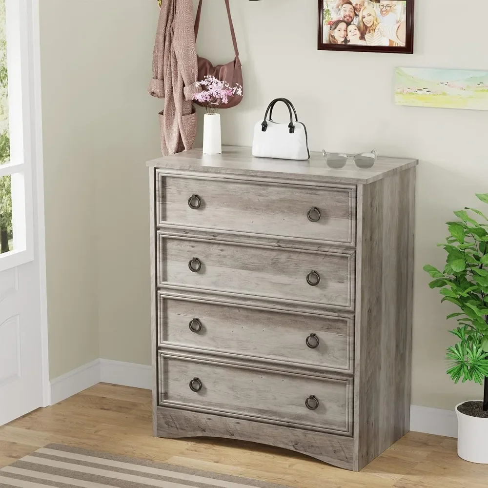 Modern 4 Drawer Dresser, Dresser for Bedroom,Tall Chest of Drawers, Organizadores de Armários e Armazenamento de Roupas, Easy Pull Handle