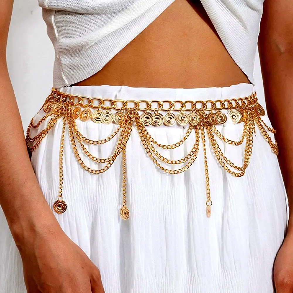 New Fashion Belly Dance Waist Chain For Women Elegant Gold Color Coin Tassel Waist Necklace Skirt Chains Jewelry Belt