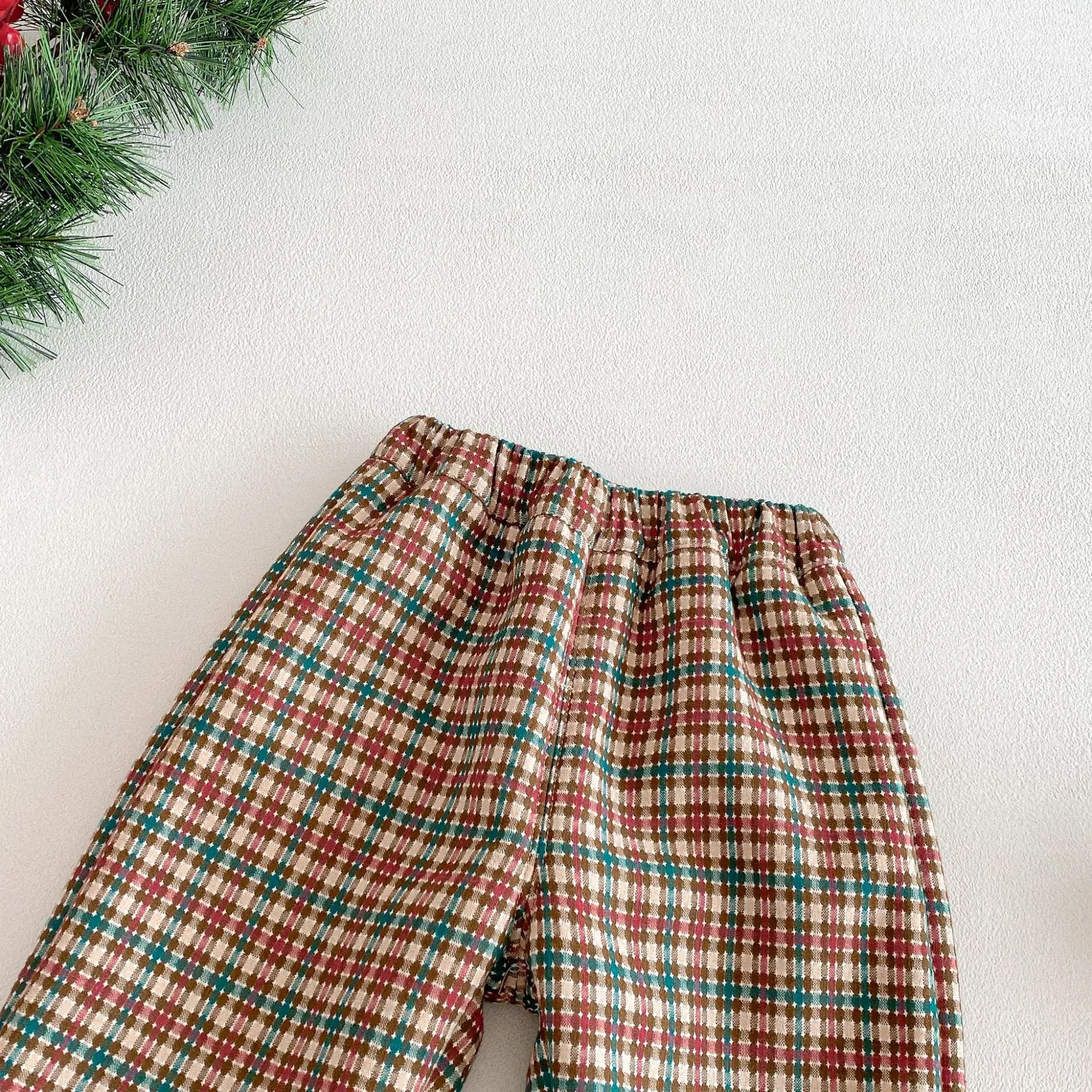 جديد الاطفال صوف مبطن السراويل 0-5Y الفتيات الفتيان الدافئة الملونة منقوشة مكبل عارضة أنيق فحص السراويل الشتاء الأطفال قيعان