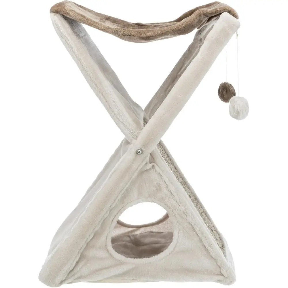 Muebles para Gatos de Interior con Juguetes Colgantes, Rascador y Cueva, Color Taupe/Gris Claro