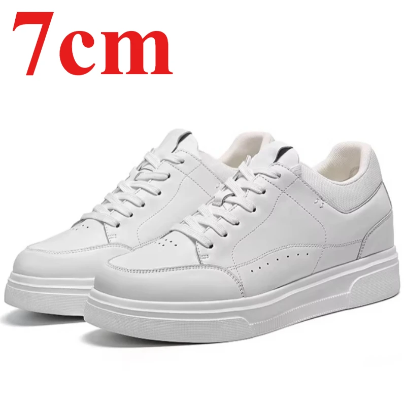 7cm Invisible Elevator Shoes Breathable Comfortable Fashion White Sports Leather Casual Shoes Men's Height Increasing Shoes Male