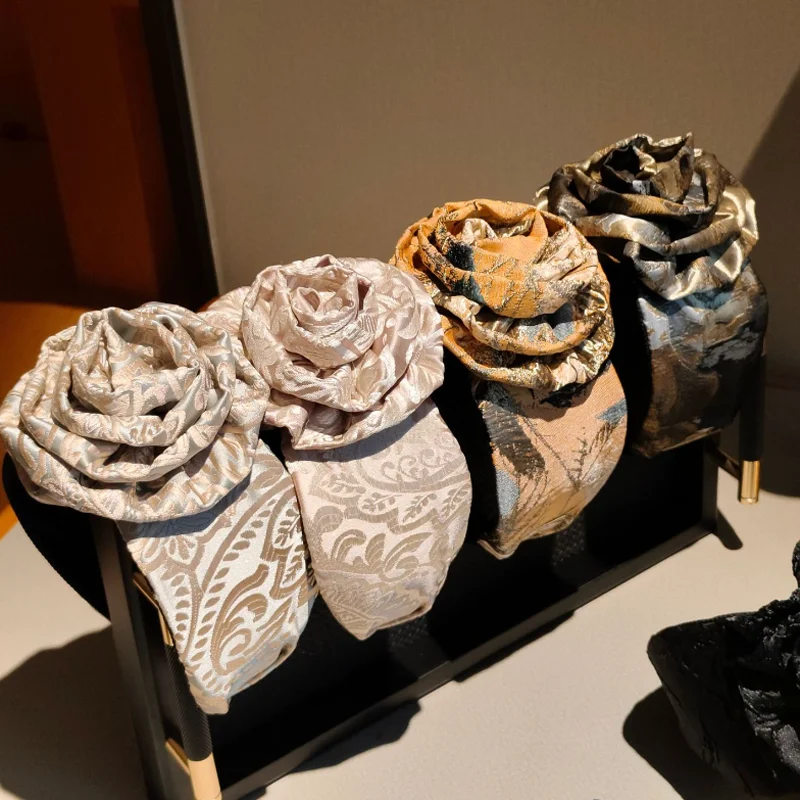 

Винтажная повязка для волос с крупным цветочным узором, французская вышивка, принт, женские аксессуары для волос, головной убор, обруч для волос