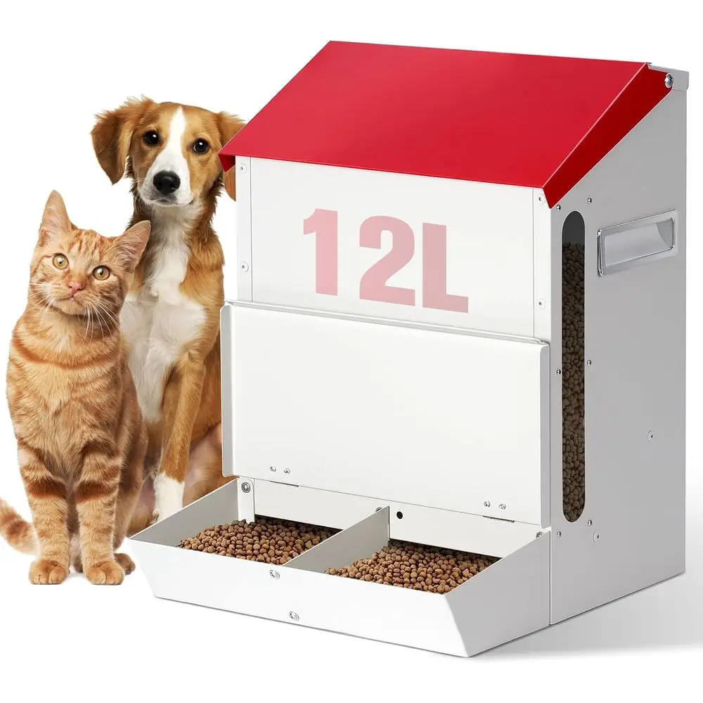 

Automatic Cat Feeder for 2 Cats, 12L Large Capacity Outdoor Galvanized Steel Feeder for Multiple Cats, Gravity Dog Dry Food Disp
