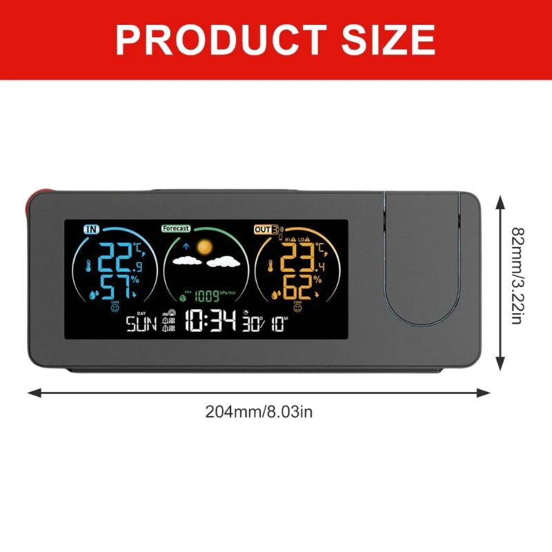 Kleurscherm Projectieklok met 2 alarmen Tijdtemperatuurvochtigheid Display Snooze -functie Remote Sensoren voor Home Kxre
