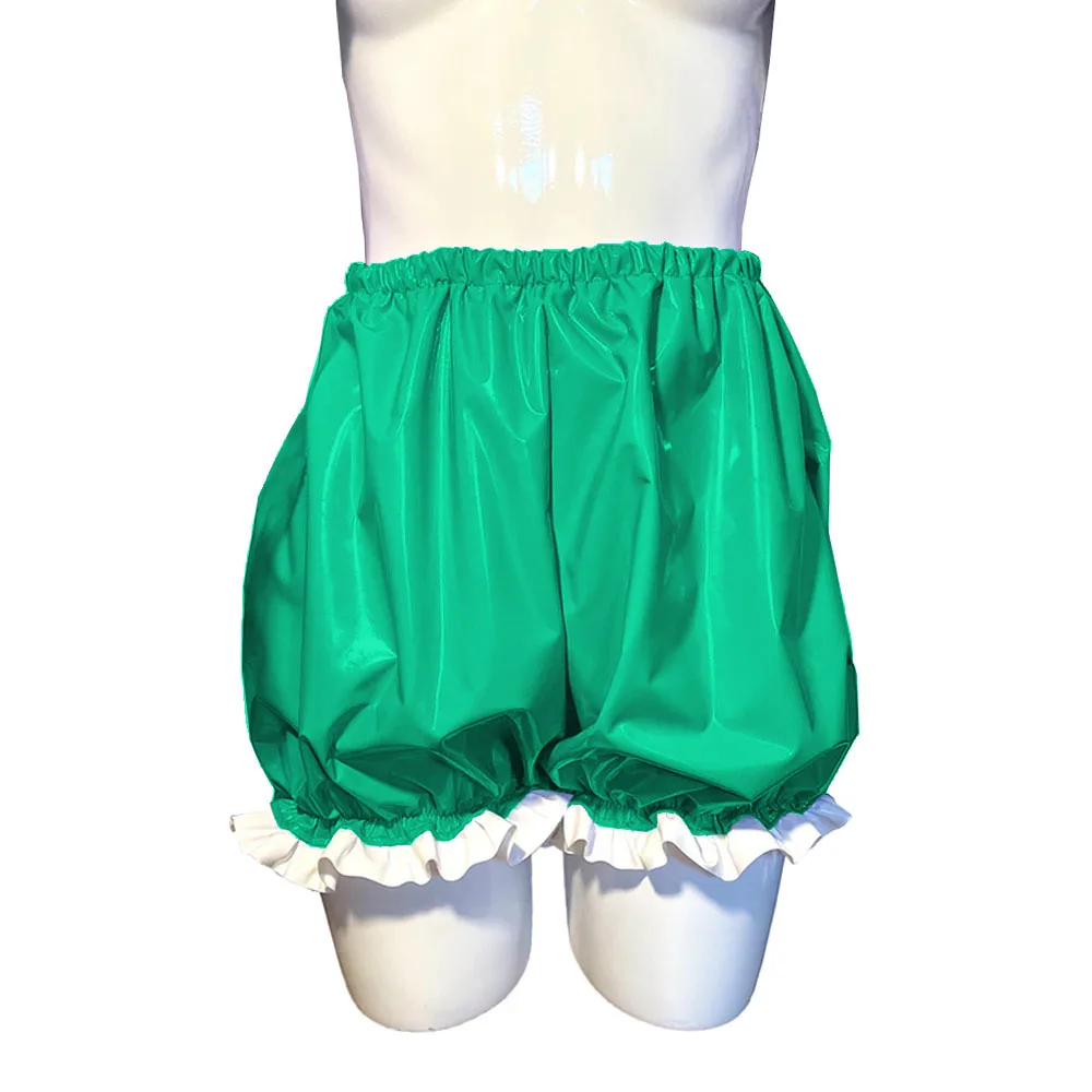 PVC Leather Short Pants for Men and Women,Vintage High Waist Bloomer Shorts,Ruffled Pumpkin Pants, Wetlook Lolita Bottoms, Vinyl