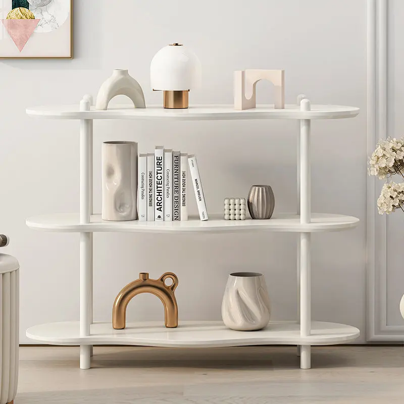 Cream Wood Shelf Large Top Floor Bookcase Sturdy Display Stand High Capacity Entryway Storage Rack for Living Room Bedroom