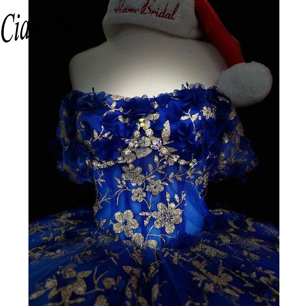 Royal Blue  Quinceanera Dresses for Sweet 15 Year Sexy Off the Shoulder Puffy Ball Gown Lace Appliques Princess Gowns