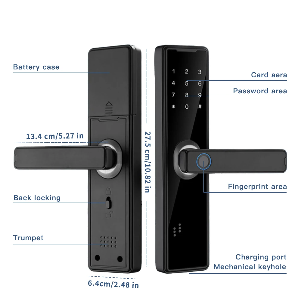 PHIPULO Tuya App Smart Door Lock Biometric Fingerprint Remote Unlocking Keyless Card Password Lock Electronic Door Lock