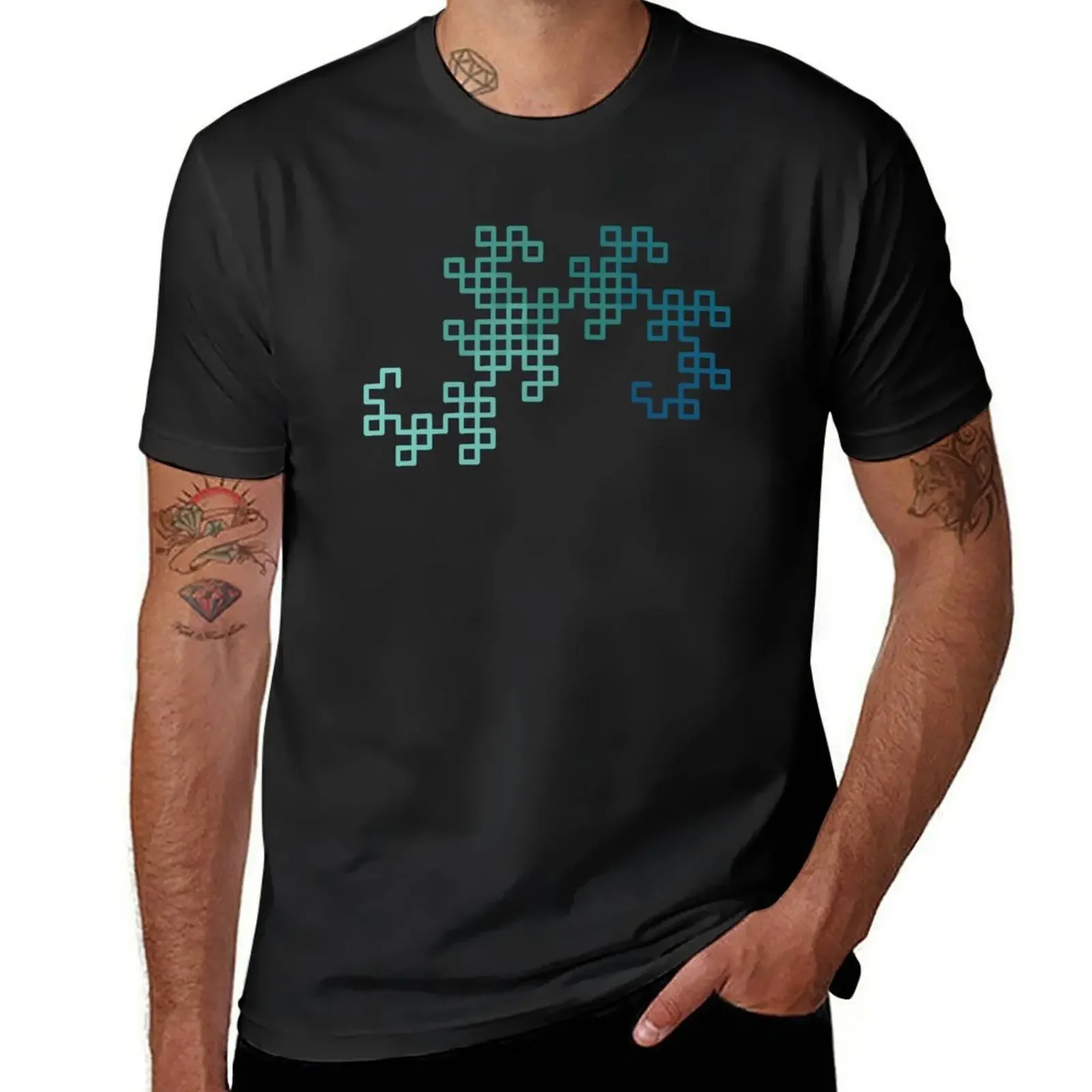 Dragon Curve Fractal - 8 Steps Gradient T-Shirt sweat man t shirt cute tops cotton graphic tees workout shirts for men