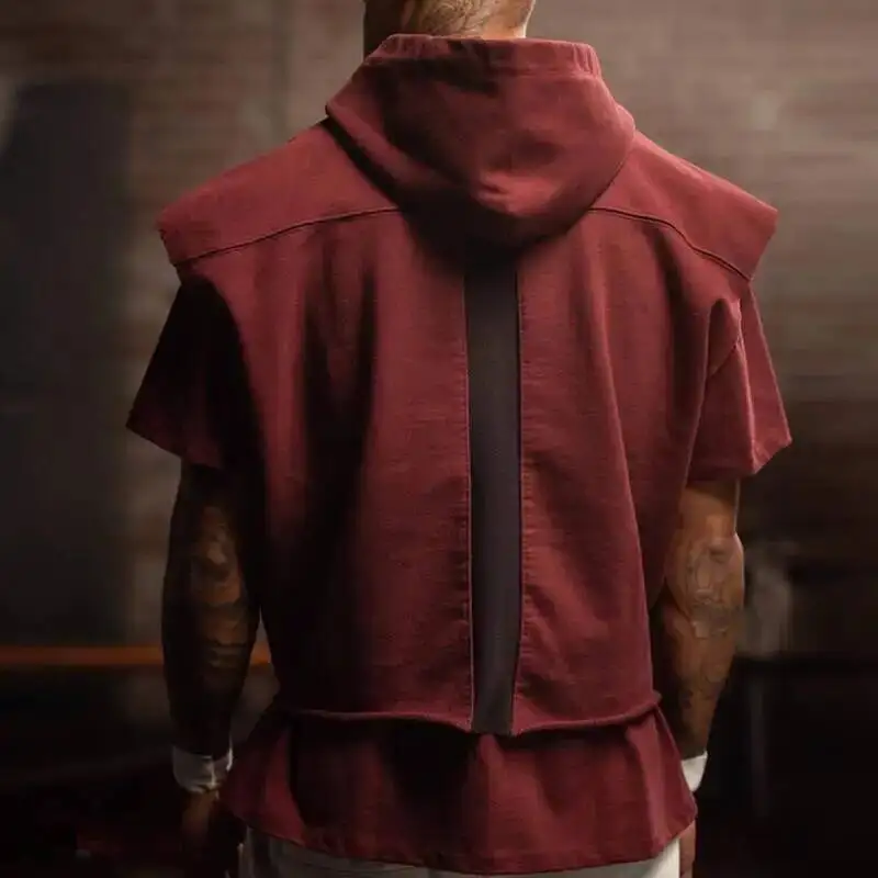 Men Sleeveless Hooded Tank Tops Solid Color Workout T-Shirt Gym Fitness Training Vest Casual Streetwear Running Top