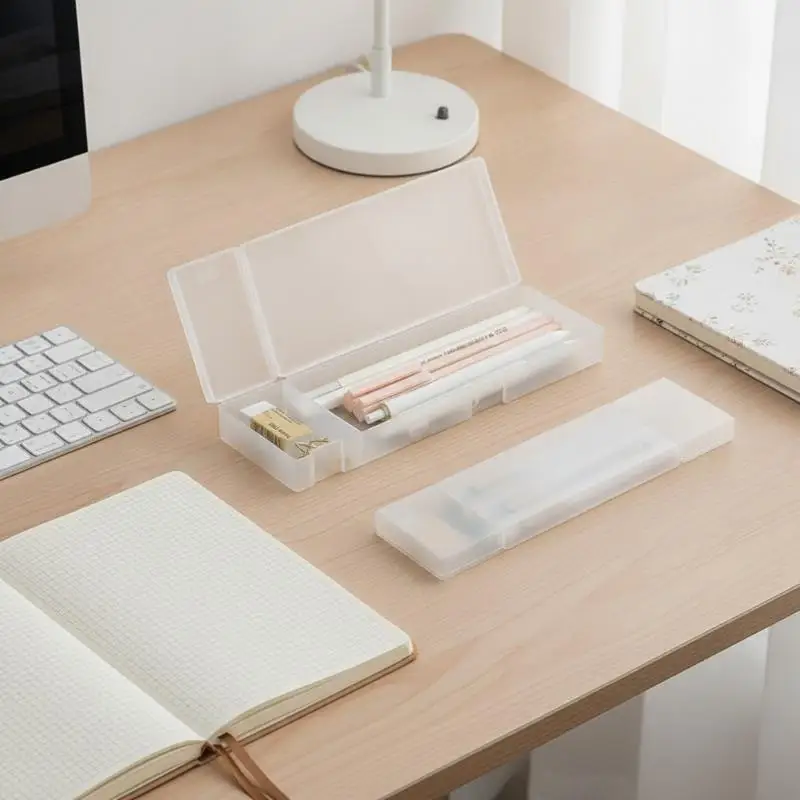 Matte Transparent Pencil Case Shockproof Hard Plastic Pen Storage Box for School Office Student Stationery Supplies