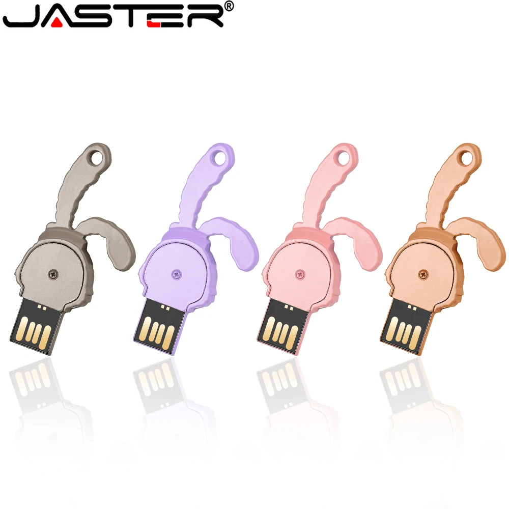 JASTER Metal Cartoon Rabbit USB 2.0 Flash Drive 128GB 64GB High-speed Pen drive 32GB 16GB Gold Memory stick Creative U disk gift