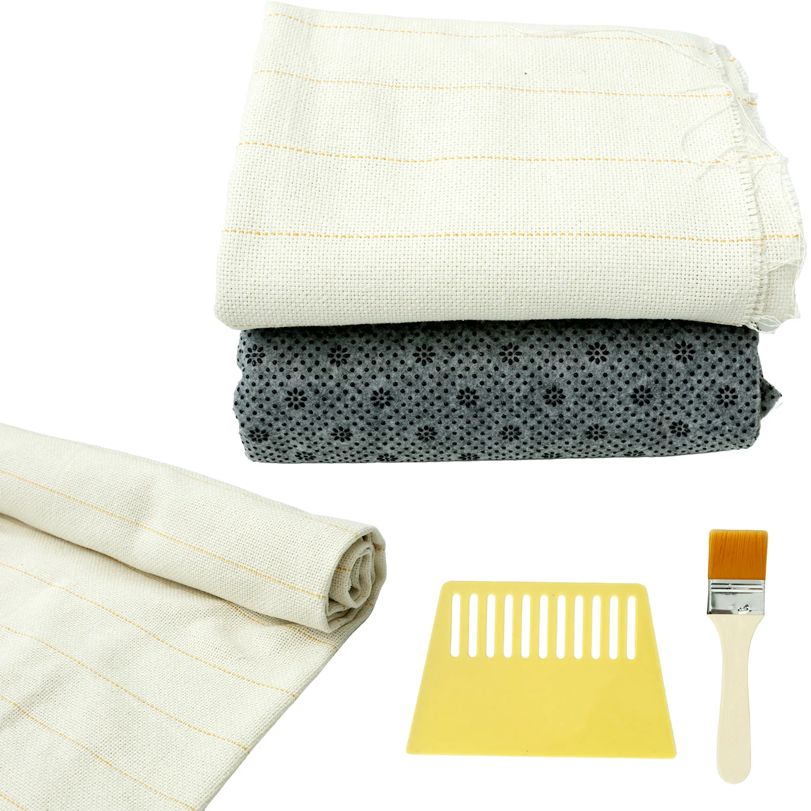 59x39inch Tufting Cloth with Yellow Marked Lines 71x39inch Non-Slip Final Backing Cloth with Brush and Scraper Soft Lightweight