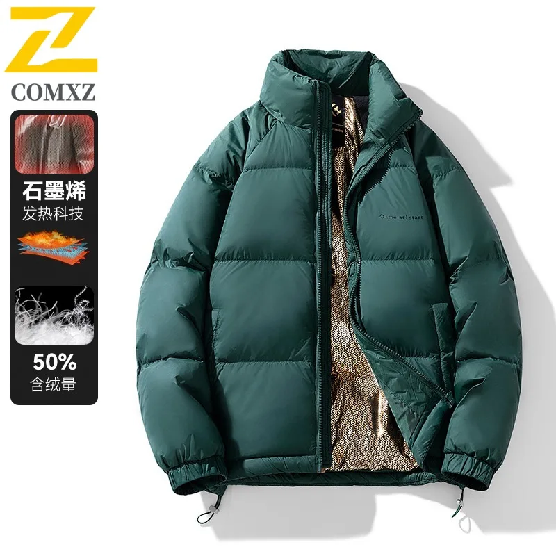 COMXZ Puffer Jacket Graphene Heating Windproof Stand Collar Skiing Cotton Padded Jacket Snowy Warn Down Jacket Men's Clothing
