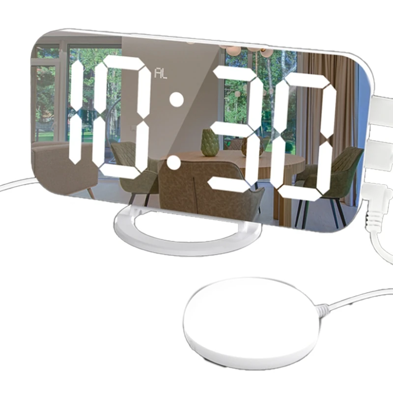 LED Vibration Alarm Clock Multifunctional Dual USB Charging Mute Bedside Luminous Automatically Adjust Brightness