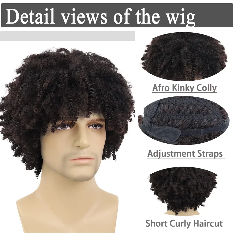 GNIMEGIL Synthetic Afro Curly Hair Wig with Bangs for Man Wig Short Natural Hair Male Wig 80s Costume Halloween Wig Cosplay Wigs