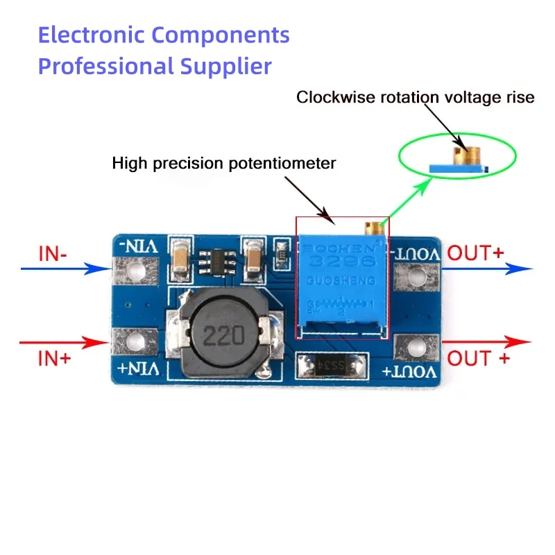 DC-DC調整可能なブーストモジュール,電力変換器,2v-24v〜5v,9v,12v,28v,mt3608,5個