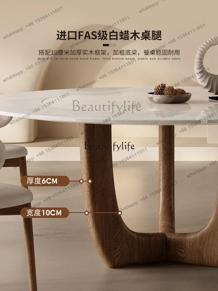 55Italian Minimalist Imported Pure Natural Luxury Stone Dining Table Marble Round Table with Turntable