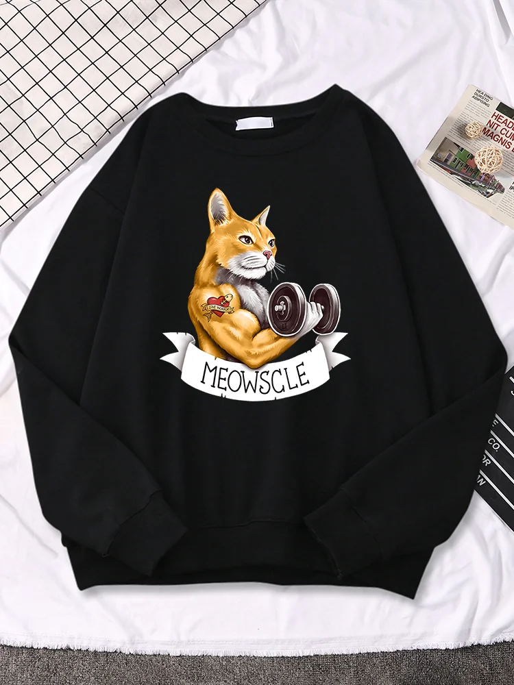 

Meowscle Workout Muscle Cartoons Printed Womans Hoodie Fashion Street Creativity Pullover Fleece Warm Casual Tops Women Hoodies