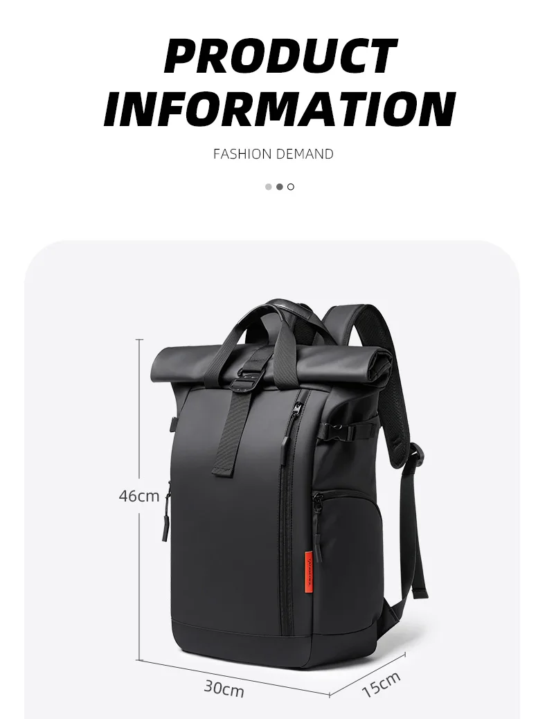 TANGCOOL Gentleman Roll-Top-Rucksack, großes Fassungsvermögen, leicht, wasserdicht, mit mehreren Fächern, für Geschäftsreisen, Laptop-Tasche – Detail 13