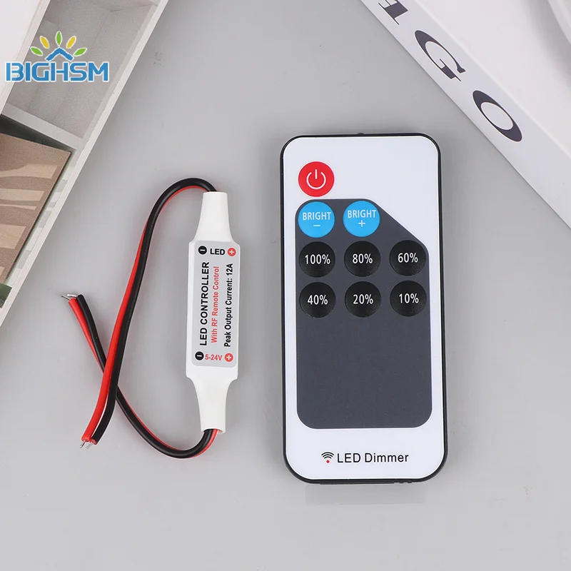 1Pc Mini LED Single Color Dimmer With RF 9-Key Remote DC 5V-24V 6A 5050 2835 Strip Lights Constant Voltage PWM Signal Controller