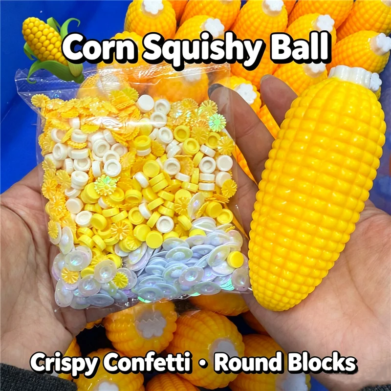 Corn Pudding Squishy Squeeze Toy TPR Outer Skin Slow Rebound Building Block Filler Crunch Sound Office Relax Stress Relief Ball