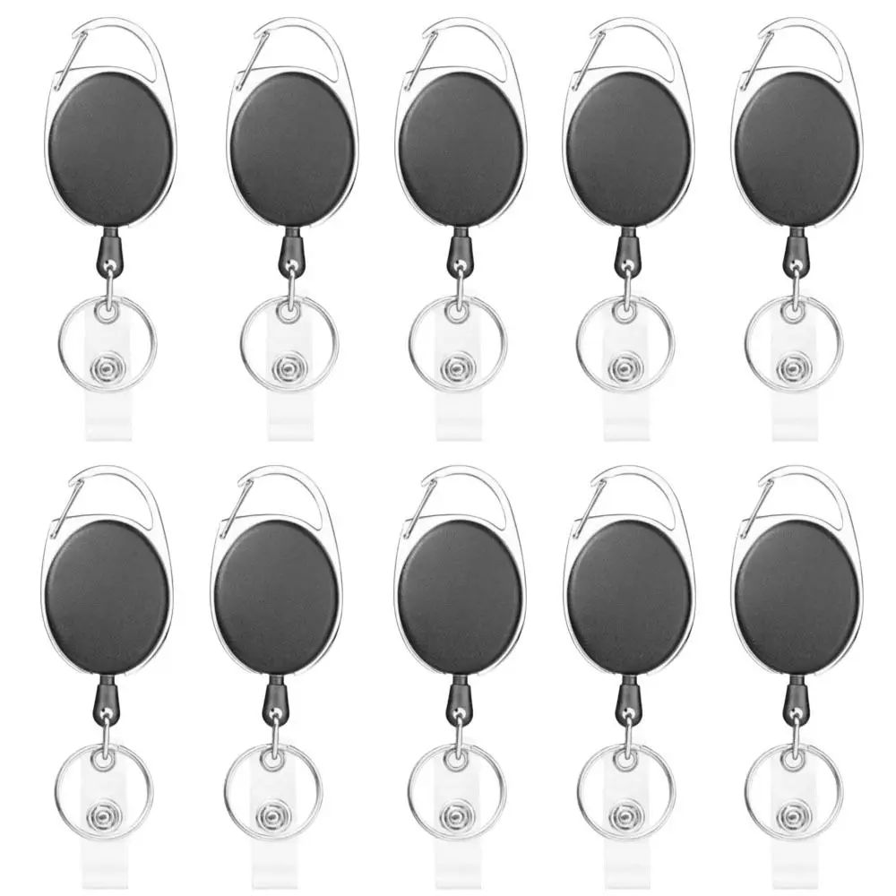 10 Pcs Durable ABS Retractable Badge Reel Heavy Duty Black ID Badge Holder Retractable Key Chain Hikers