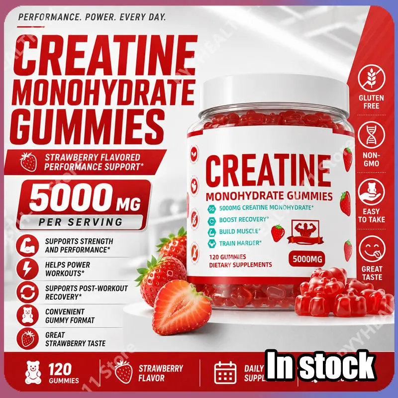 Gomitas de Creatina Monohidrato con 200 mg de Glicinato de Magnesio y 200 mg de L-Treonato para Apoyo Muscular y Aumento de Energía para Hombres y Mujeres