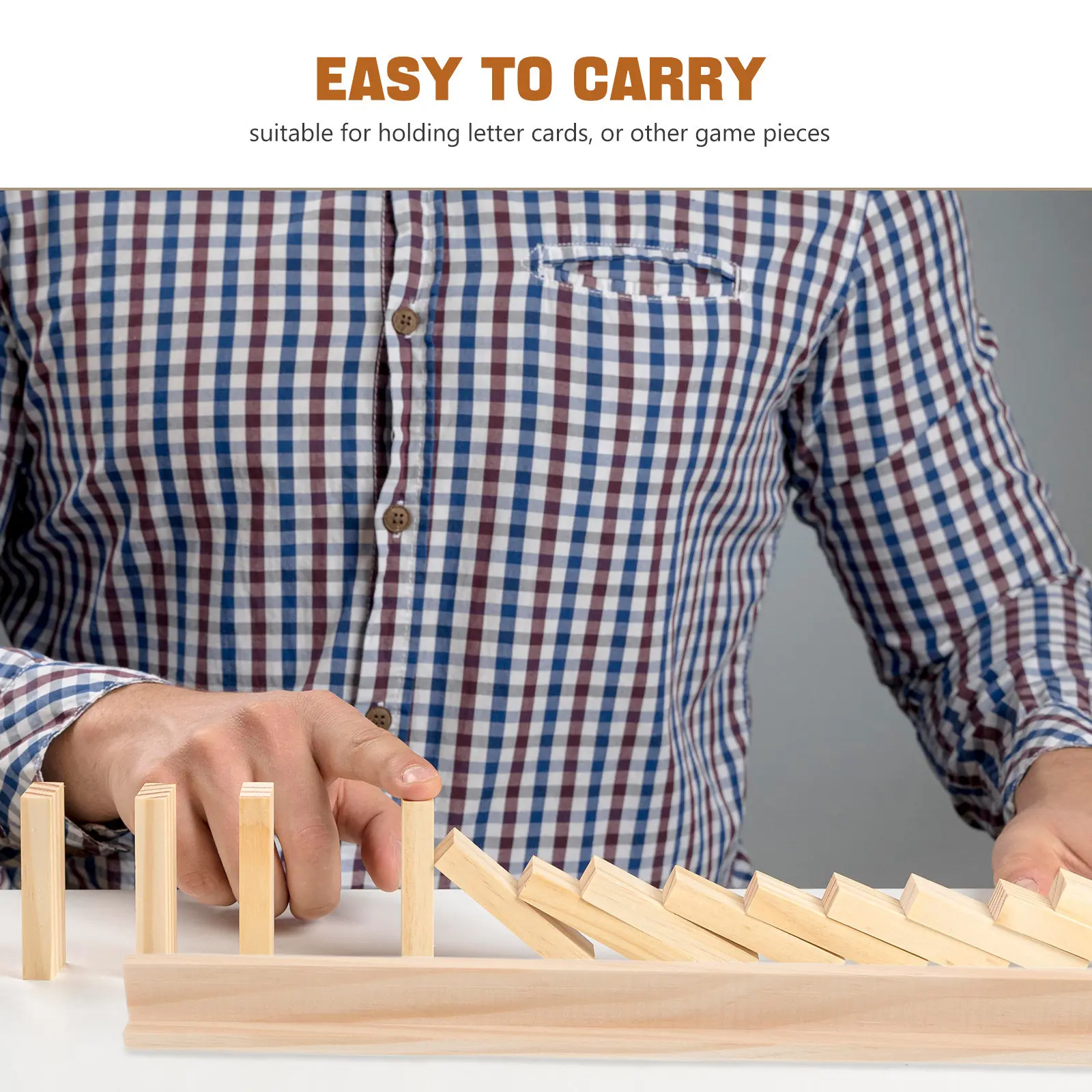 ถาดไม้สำหรับโดมิโน 4 ชิ้น แบบยังไม่เสร็จสมบูรณ์ สำหรับวางแผ่นโดมิโนแบบแถวเดียว เพื่อการเล่นเกมที่ง่ายดาย  ที่จัดระเบียบเกมกระดาน  ชั้นวางโชว์แผ่นโดมิโนขนาด 36 ซม.