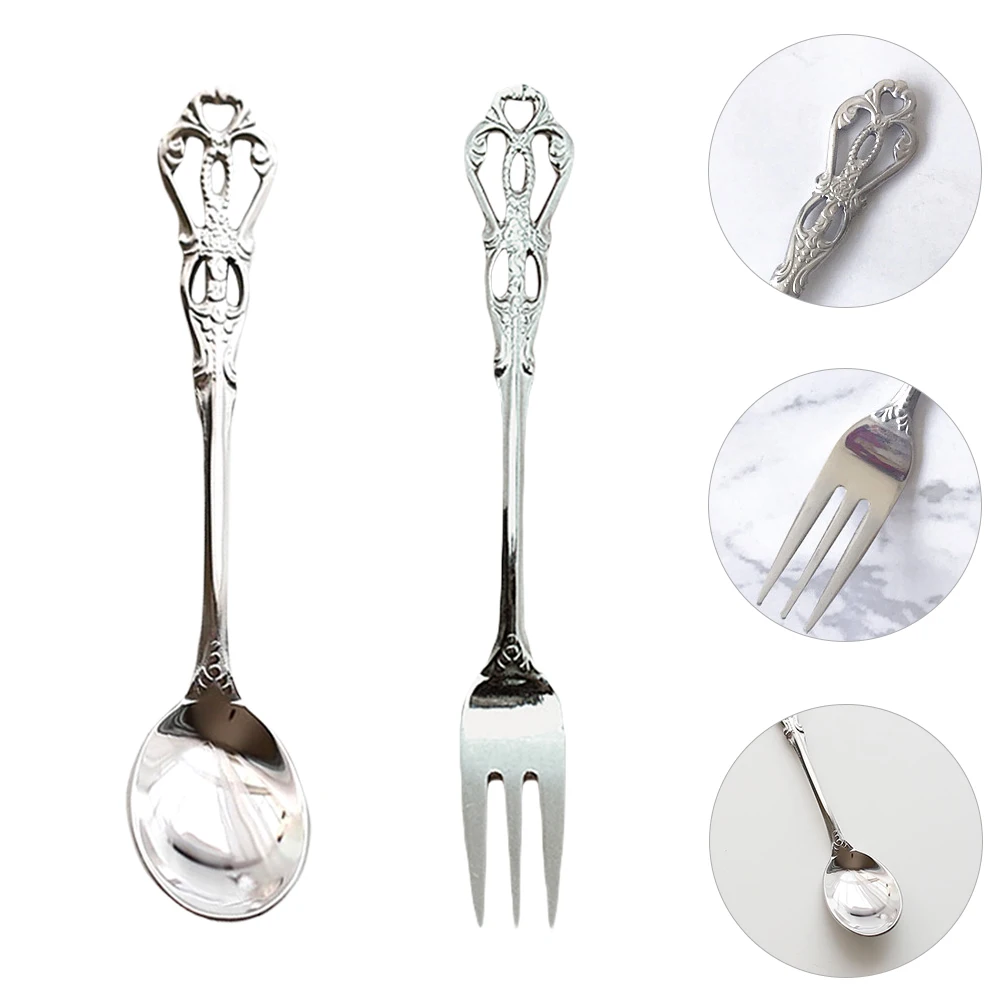 

Retro Spoon Set Hollow Out Stainless Steel Eating Tools for Milk Tea Shop Restaurant Home Gift