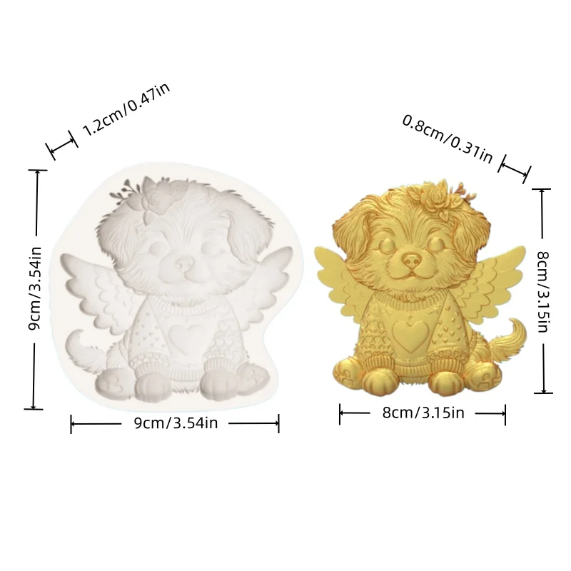 Silicone Mold for Angel Puppy Design with Flower Wreath, Wings, and Love Sweater; Healing-Themed Dessert Chocolate Fondant Decoration Making Silicone Mold - view 2