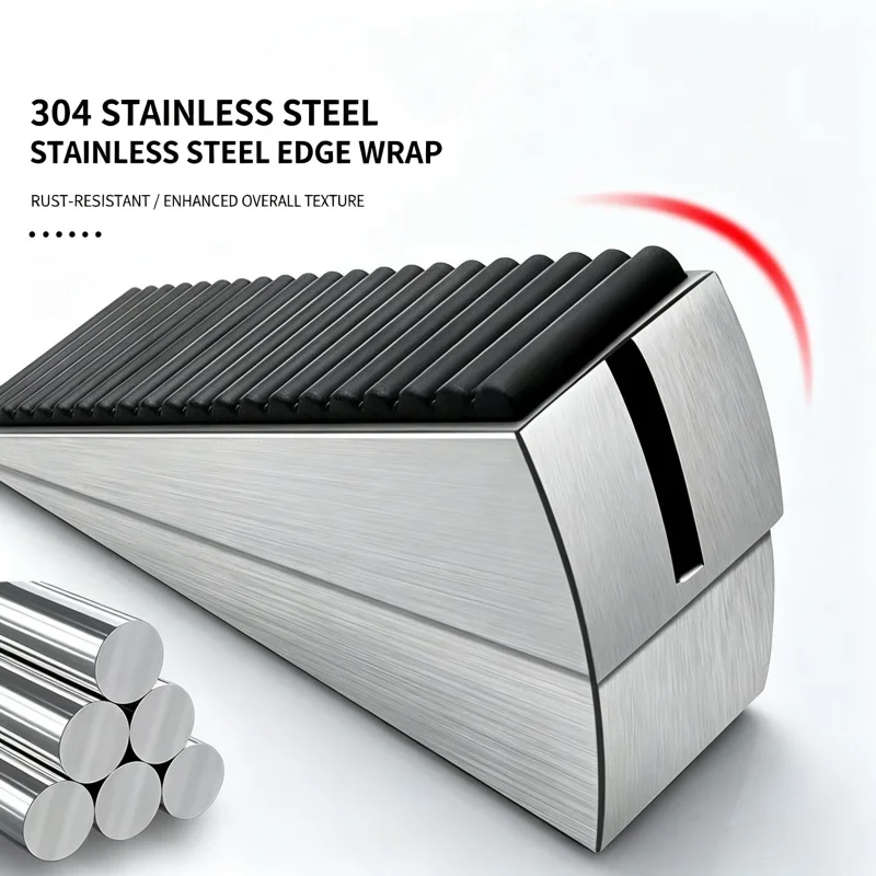Non‑Drill Door Stopper 304 Stainless Steel Wind‑Resistant Door Stop Anti‑Slip Rubber Door Wedge Holder for Home Security