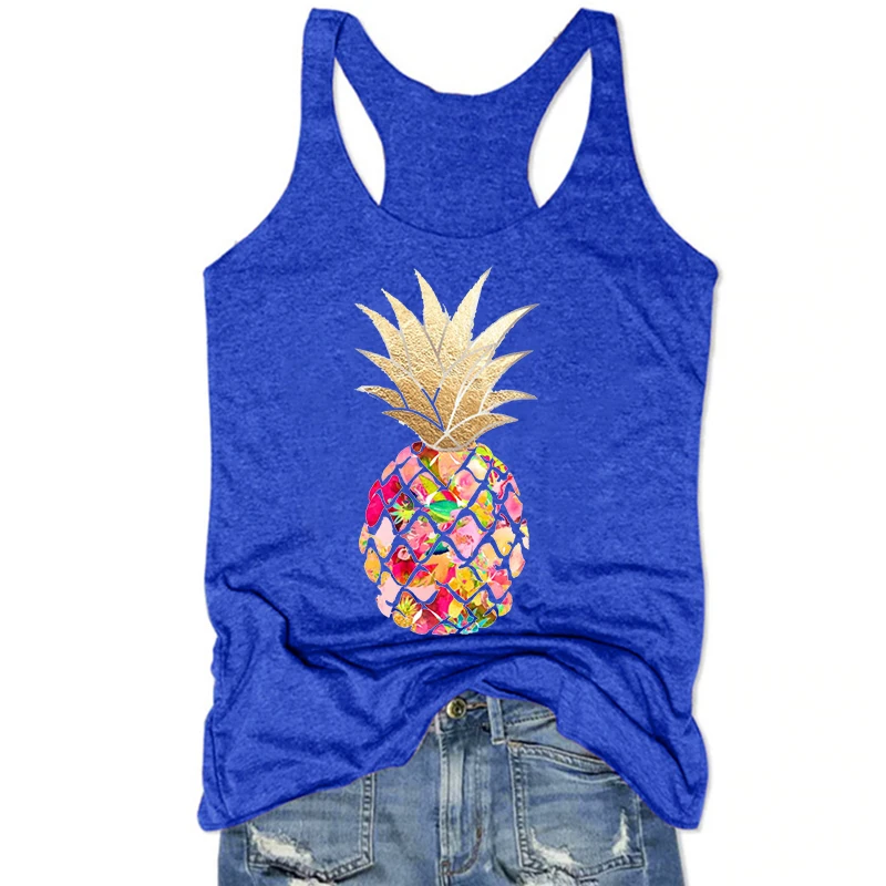 

Pink Aloha Pineapple Tops Sexy Women Clothing Pink Tank Top Hawaiian Travel Vest Summer Vacation White Top