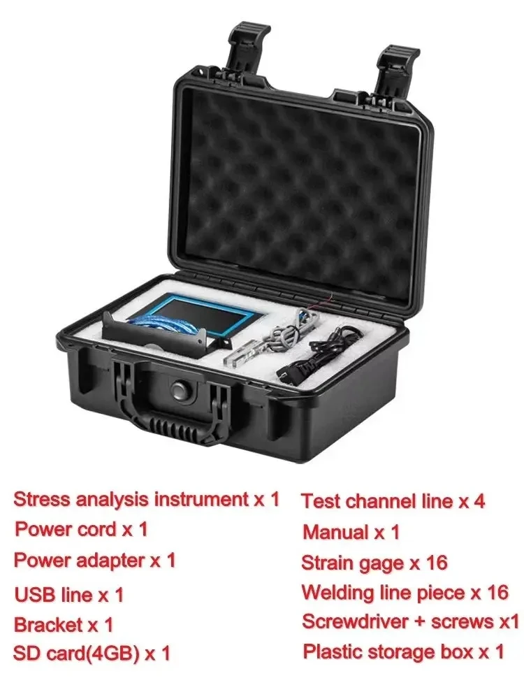 

SG04 Stress Analyzer Meter -10000 To 10000N 4 Channels Strain Tester Touch Color Screen SD Card Data Save English Interface